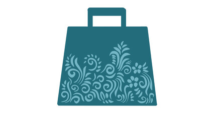 Teal Shopping Bag Vector Illustration with Floral Ornament on White Background - Fashion, Retail, Commerce, and Gift Concept - Transparent