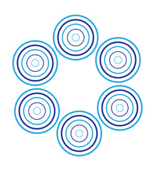 Minimal geometric arrangement of concentric circular shapes in blue tones forming a clean modern decorative motif