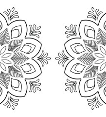 Elegant mandala inspired decorative design with detailed floral line elements arranged symmetrically on a clean white background