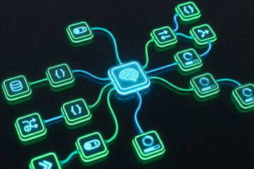 Glowing Artificial Intelligence Network Connecting Smart Operations and Tech Logic