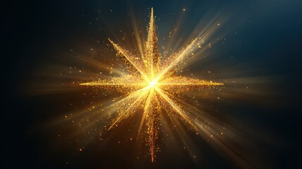 glimmering golden star spreading luminous rays symbolizing festive holiday spirit against transparent backdrop
