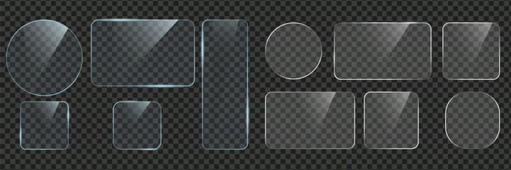 Glass plate frame Glossy window glass with reflections isolated on transparent surface