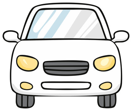 Clean white cartoon style car illustration front view generic passenger automobile