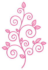 Elegant pink floral design featuring swirling vine and soft pink leaves, creating a delicate and artistic floral element for design projects