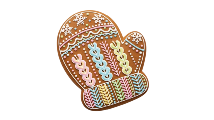 A beautifully decorated gingerbread mitten, a symbol of warmth and festive cheer, ready to bring joy