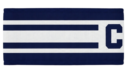 A blue and white sports armband featuring a letter C