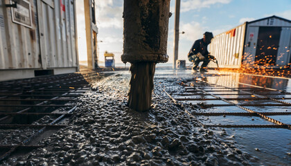 Concrete Pouring on Construction Site Industrial Process and Worker Activity