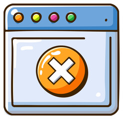 Obraz premium Cartoon Window with Orange Close Button Cross Icon Shows Digital Application Ending Tasks