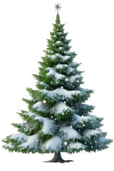 Realistic Snowy Christmas Tree on Transparent Background
