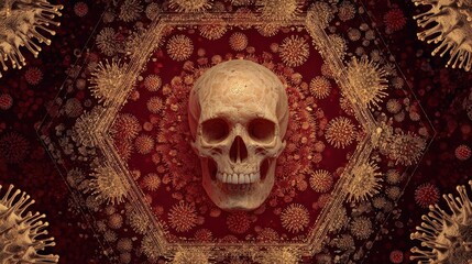 digital illustration skull center hexagonshaped frame made up computer virus background malware