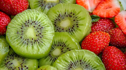 Sliced kiwi and whole strawberries fruit salad strawberry
