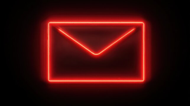 glowing red neon envelope icon symbolizing digital communication and data transmission - Powered by Adobe
