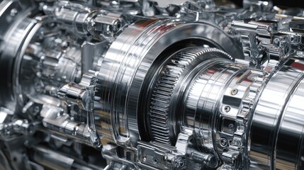Obraz premium highly polished metallic components of a precision machine engine