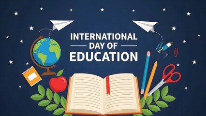 International day of education concept with open book and human head silhouette