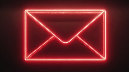 glowing red neon envelope icon symbolizing digital communication and data transmission