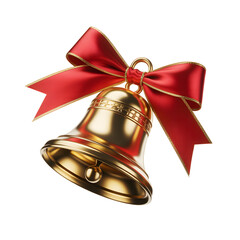 Shiny Gold Christmas Bell with Red Ribbon Bow