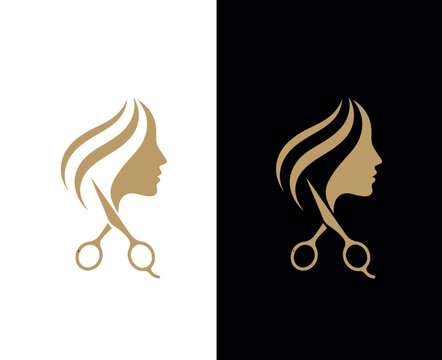 This minimal hair salon logo features a clean and elegant scissor design creatively integrated with subtle hair flow lines, making it perfect for modern hairdressers, beauty salons, barbershops, and g