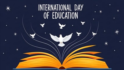 International day of education concept with globe books glasses and learning tools