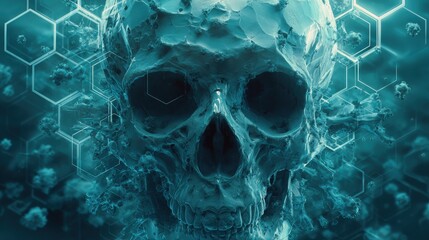 digital illustration skull center hexagonshaped frame made up computer virus background malware