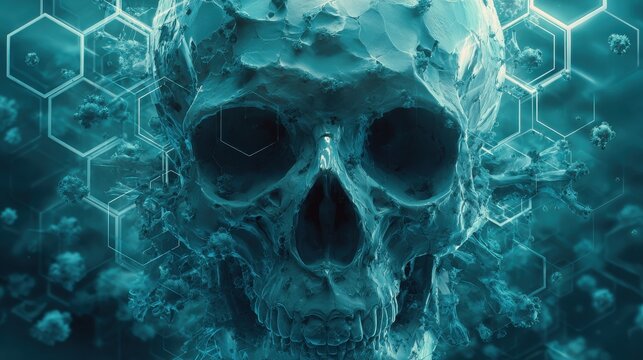 digital illustration skull center hexagonshaped frame made up computer virus background malware - Powered by Adobe