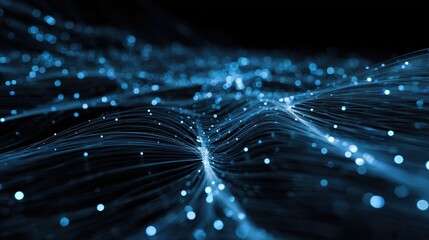 futuristic digital communication network with glowing data streams connecting to a central hub representing technology and ai