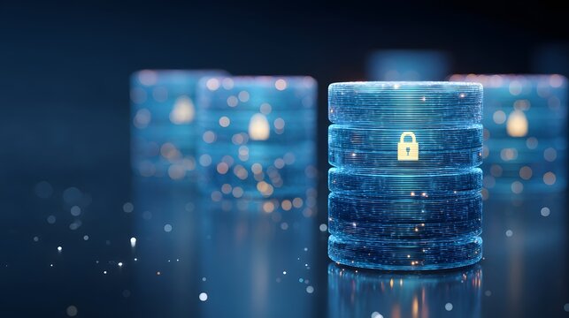Blue object with a yellow lock on it. The blue object is surrounded by other blue objects