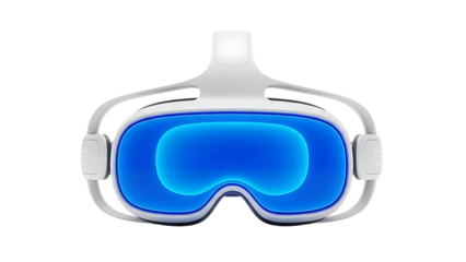 A pair of white ski goggles with blue lens isolated on transparent background