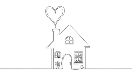 Charming whimsical fairytale house sketch with a heart shaped hot air balloon