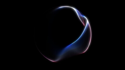 Minimal smooth gradient orb with glowing red, blue and white liquid reflections forming elegant abstract shapes on dark background.