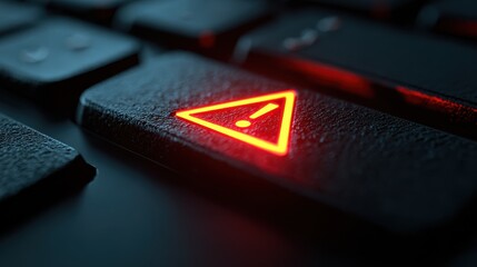 closeup view of a computer keyboard key illuminated with a warning message