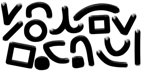 Black paintbrush stroke illustration collection. Bold, messy, curvy illustration doodles.