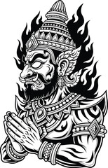 Obraz premium Ancient Warrior Praying Mythology Vector Illustration