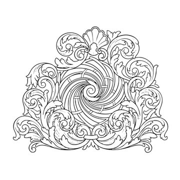 Ornate Baroque Scrollwork Vector Drawing, Vintage Decor Element