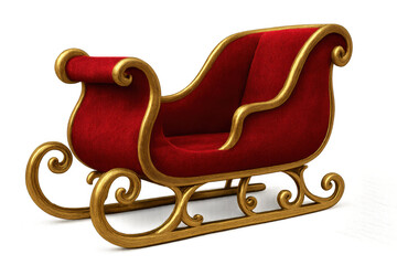Red velvet and gilded santa claus sleigh, christmas holiday transportation, winter festive season vehicle