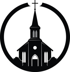 Church Building Silhouette Circle Icon Vector