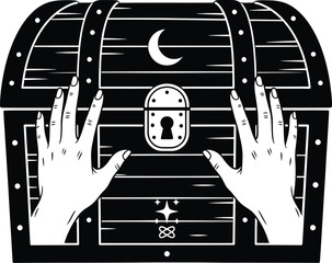Mysterious Treasure Chest With Hands Illustration