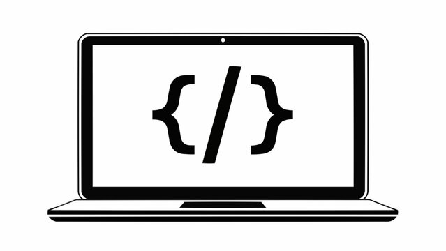 Laptop screen displaying code brackets icon programming and web development concept