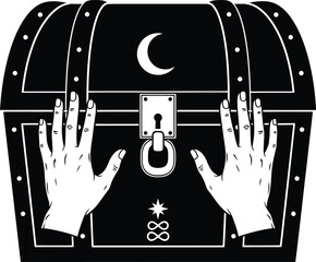 Mystical treasure chest illustration magical hands fantasy vector art