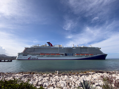 Carnival Mardi Gras docked at the Amber Cove Cruise Terminal in the Dominican Republic