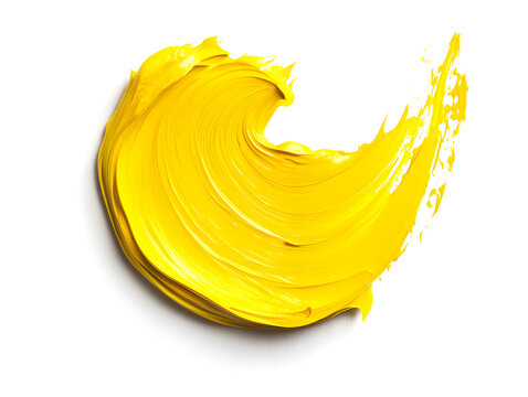 Bold yellow paint brush stroke isolated on a white background - Powered by Adobe