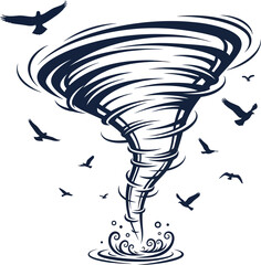 Tornado whirlwind storm vortex illustration with birds