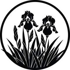 Iris flowers botanical circle emblem floral illustration