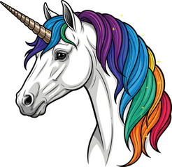 Unicorn head rainbow mane fantasy horse illustration
