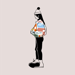 The girl is standing in profile. Trendy vector illustration.
