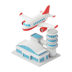 3D Airport Terminal with Airplane PNG