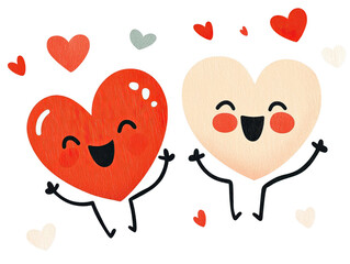Cheerful Illustrated Hearts with Joyful Expressions , png, isolated on transparent background, Surrounded by Smaller Hearts, Perfect for Celebration and Happiness Themes