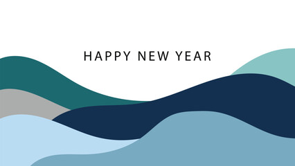 Abstract blue waves with happy new year typography design