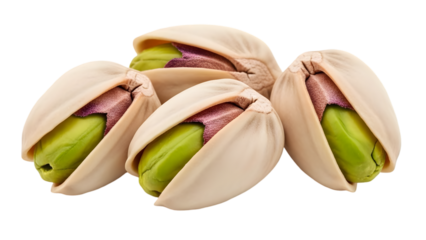 Pistachio nuts in the shell, a healthy organic food snack, isolated on a PNG
