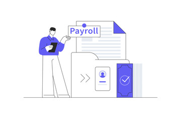 Business accounting, organization and audit. Payroll, money lending, online banking, savings deposit. Flat Cartoon Vector Illustration, icon Stylish abstract design landing page web