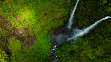 Zipline flights. Tad Fane waterfall in rainforest at Pakse and Champasak city Laos. Tour tourism and travel in Asia.